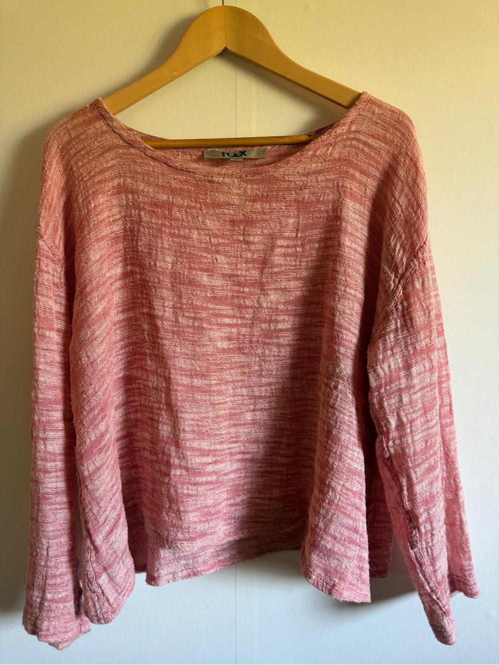 FLAX Linen Blend Boxy Boho Top Pink Textured Oversized Shirt S